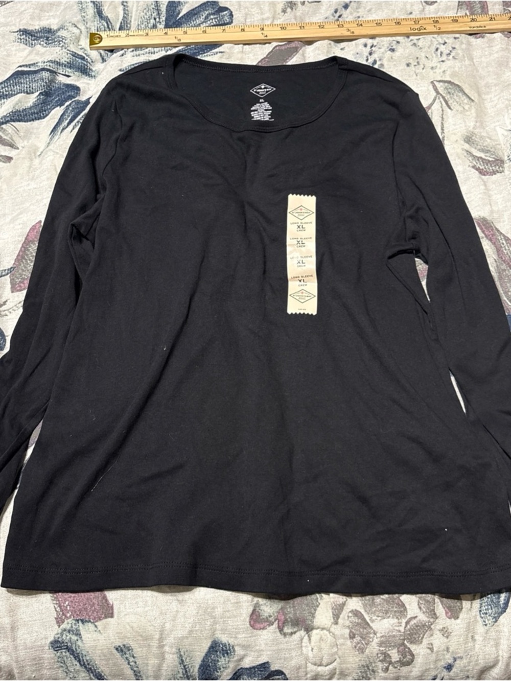 St. John's Bay Black Long Sleeve Scoop Neck Top